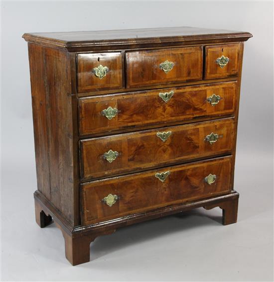 A mid 18th century walnut and pine chest, W.3ft 2in.